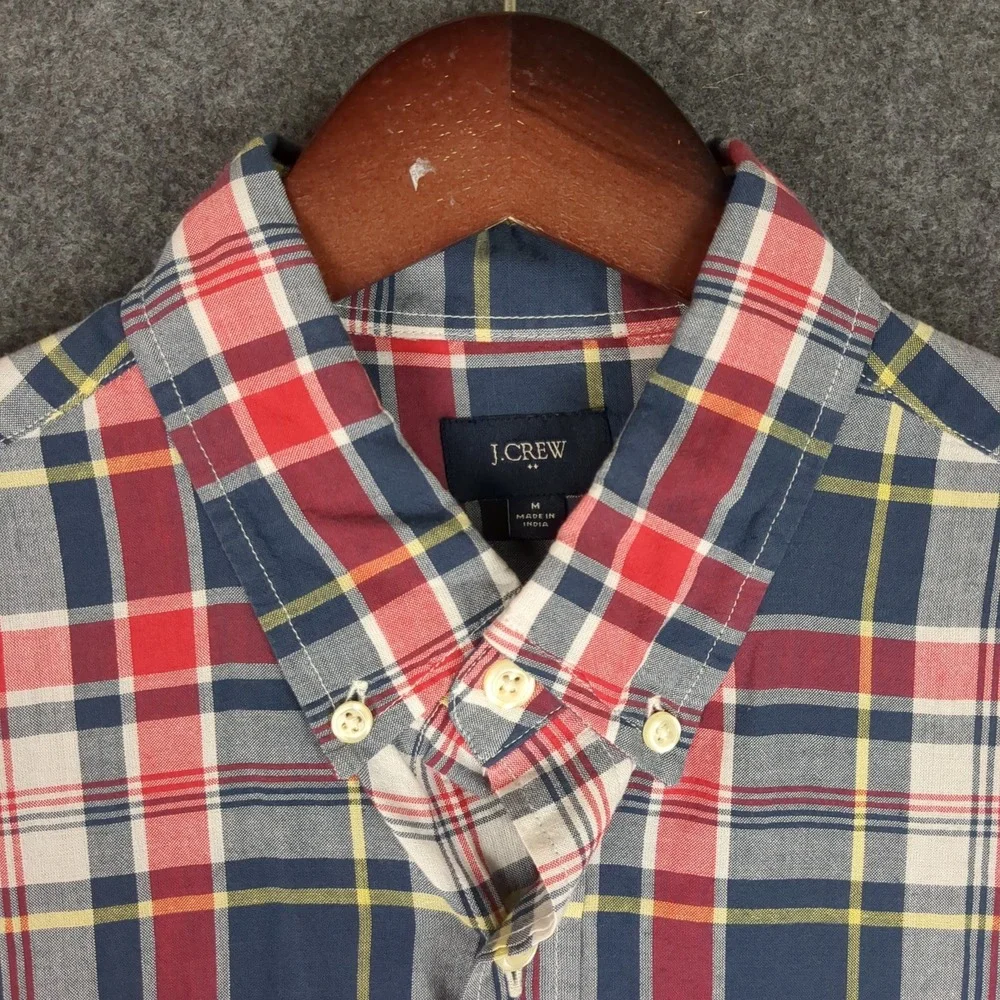 J Crew Mens Button Down Shirt Plaid Long‎ Sleeve Casual Red Blue Yellow Size M
